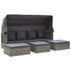 Patio Lounge Bed with Roof Mixed Gray Poly Rattan