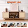 VEVOR Rattan TV Stand, Mid Century Modern TV Stand for 75 inch TV, Boho Rattan TV Cabinet with Build-in Socket and USB Ports