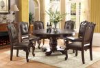 Beautiful Hand Carved Formal Traditional Dining Side Chair with Faux Leather Upholstered Padded Seat and Back Button Tufting Detail Dining Room Solid