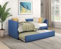 1pc Daybed with Trundle Blue Fabric Upholstery Wooden Frame Modern Home Furniture