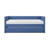 1pc Daybed with Trundle Blue Fabric Upholstery Wooden Frame Modern Home Furniture