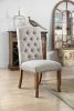 Contemporary Ivory Fabric 2pcs Side Chairs Bold Sturdy Design Rustic Oak Solidwood Tufted Back Nailhead Dining Chairs Furniture