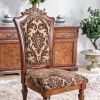 Traditional Fancy Set of 2pcs Side Chairs Brown Cherry Solid wood Intricate Carved Details Floral Design Print Fabric Seats Formal Dining Room Furnitu