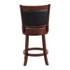 Comfortable Swivel Counter Height Chair 1pc Dark Cherry Finish Faux Leather Upholstery Solid Wood Furniture