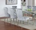Glam Dark Gray Flannelette 2pcs Side Chairs Acrylic Tufted Upholstered Dining Chairs Wingback Design