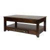 Contemporary Lift Top Cocktail Table with Drawer and Shelf Dark Cherry Finish Wooden Furniture 1pc
