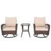 3 Pieces Patio Furniture Set, Outdoor Swivel Gliders Rocker, Wicker Patio Bistro Set with Rattan Rocking Chair