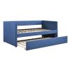 1pc Daybed with Trundle Blue Fabric Upholstery Wooden Frame Modern Home Furniture