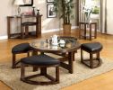 Dark Walnut Coffee Table Glass Insert Top Ottoman Included Table Set Living Room Furniture
