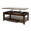 Contemporary Lift Top Cocktail Table with Drawer and Shelf Dark Cherry Finish Wooden Furniture 1pc
