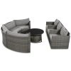 GO 9-Pieces Outdoor Half-moon Patio Sofa Set, Round Sofa Set, Modern Style Sofa, Gray Wicker