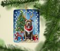 Pit Bull Terrier Christmas Reindeer Porcelain Ornament Christmas Tree Hanging Decorations for Home Christmas Holiday, Rectangle, Gift, Multicolor