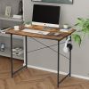Home Office Computer Small Brown Desk, Wooden Simple Design PC Desk with Headphone Hook, 32"