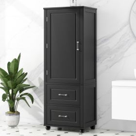 Tall Bathroom Storage Cabinet, Freestanding Storage Cabinet With Two Drawers And Adjustable Shelf, MDF Board With Painted Finish, Blac