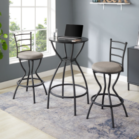 3 Bar Table And Chairs Set For Dining Room Industrial Counter Height Bar Chairs With Metal Back, Fabric Seat
