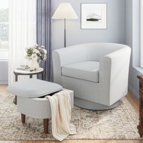 COLAMY Swivel Barrel Accent Chair With Ottoman, Modern Single Sofa, Upholstered Armchair With Storage Space For Home, Beige