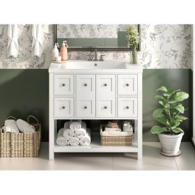 36'' Bathroom Vanity With Undermount Sink,Free Standing Vanity Set With 4 Drawers& Soft Closing Doors,Solid Wood Frame Bathroom Storage Cabinet