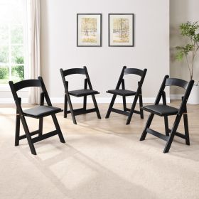 Upholstered folding chair, space saving, easy to carry, 4PCS, Dining room (Color: Black)