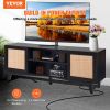VEVOR Rattan TV Stand for 75in TV, Boho TV Stand with Rattan Door, Entertainment Center with Build-in Socket, Storage Cabinet with 2 Shelves