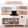 VEVOR Rattan TV Stand for 75in TV, Boho TV Stand with Rattan Door, Entertainment Center with Build-in Socket, Storage Cabinet with 2 Shelves