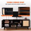 VEVOR Rattan TV Stand for 75in TV, Boho TV Stand with Rattan Door, Entertainment Center with Build-in Socket, Storage Cabinet with 2 Shelves